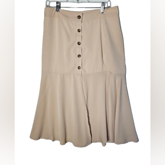 Favlux Khaki Polyester Skirt Mermaid Cut Women's Size Large NWOT - Picture 1 of 8